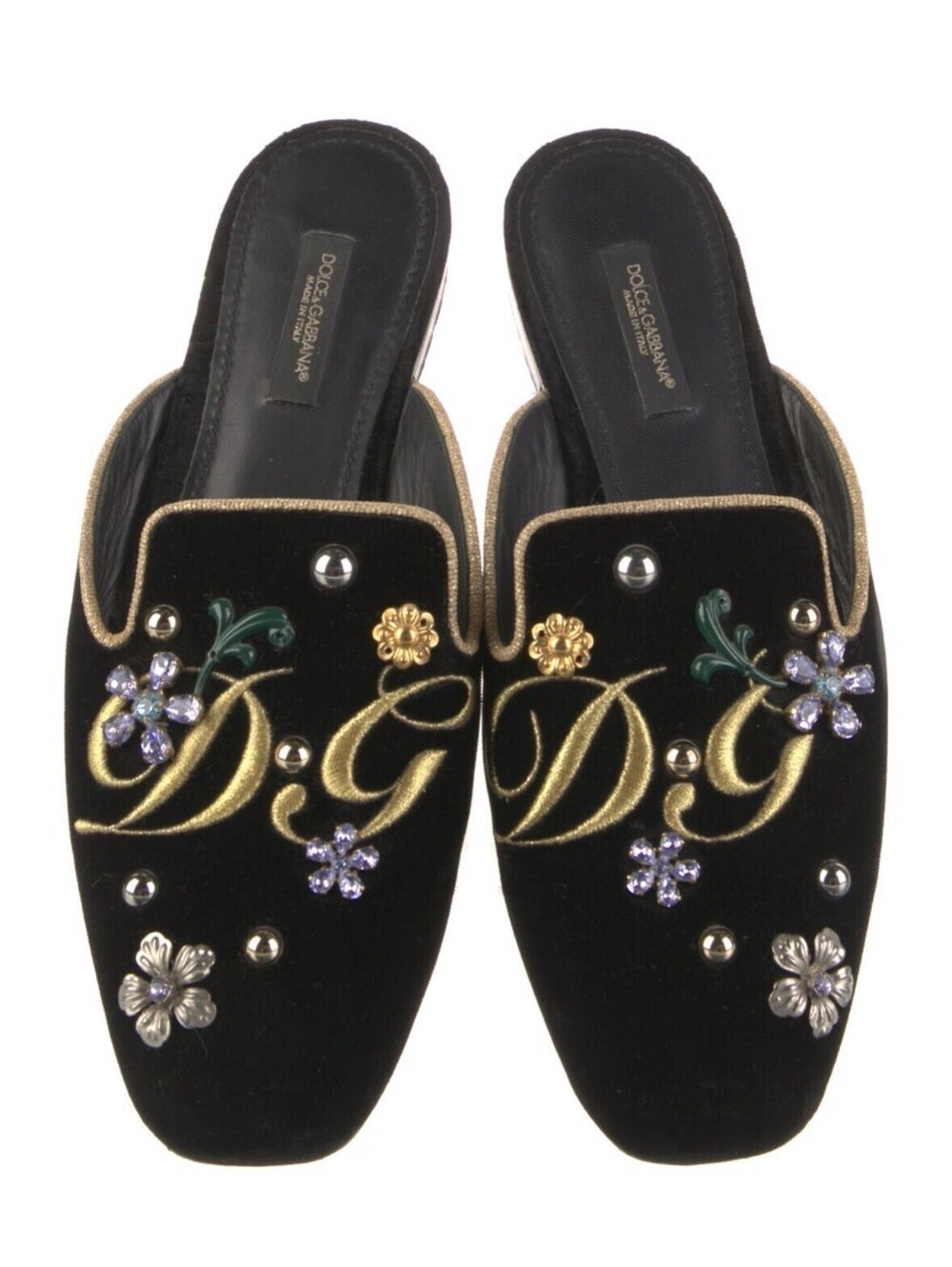 AUTHENTICATED DOLCE & GABBANA SZ 35 JACKIE VELVET MULE FLATS